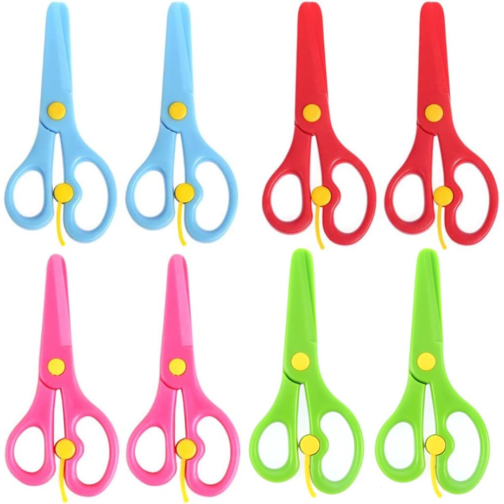 8 Pack Preschool Training Scissors: Kids Plastic Playdough Scissors, Childrens Toddler Safety, Handmade Art Craft, Left Handed Training Spring