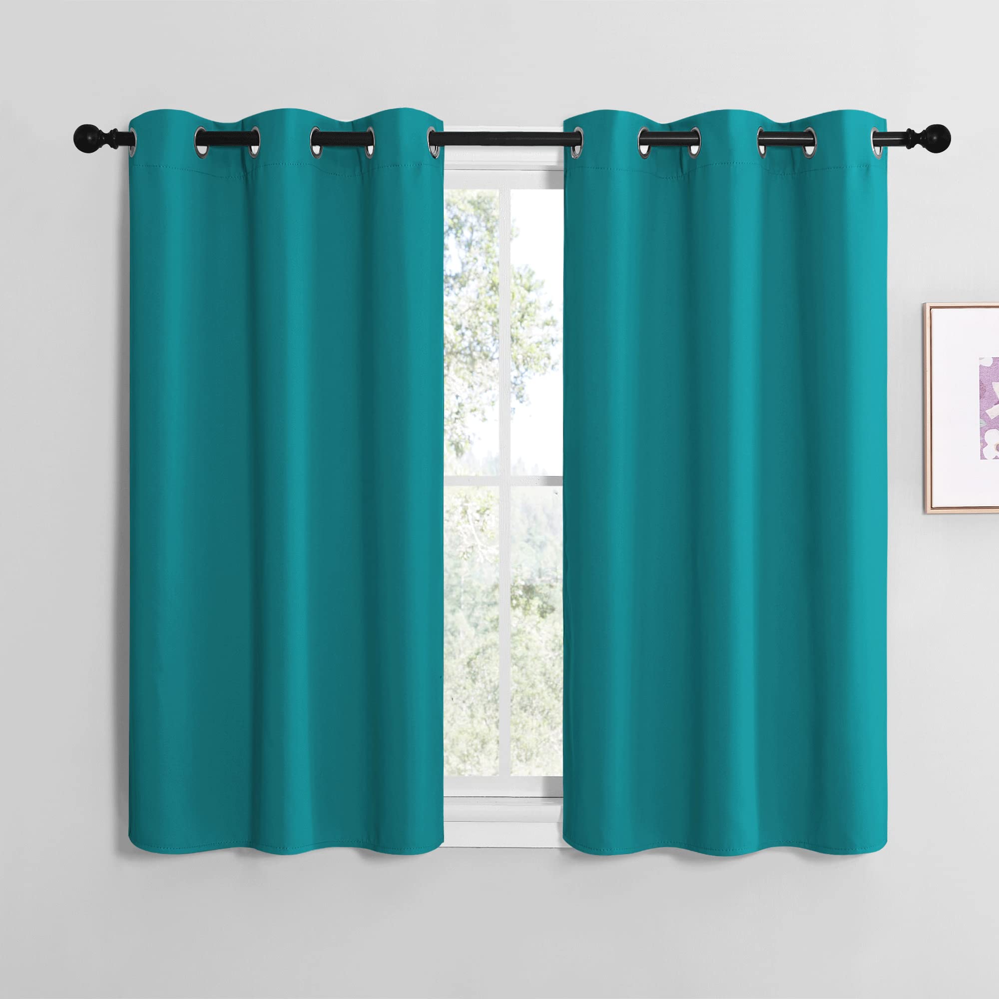 NICETOWN ROM Darkening Curtains 40 inch Length 2 Panels, Thermal Insulated Grommet Blackout Curtains for Modern Casual Elegant Bedroom Kids Room Theme Decoration (Peacock Teal, 2 Pieces, W42)