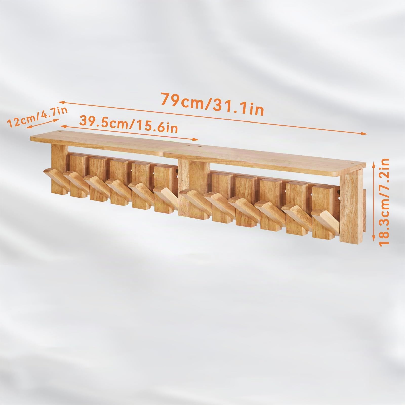 YMYNY Porte Manteau Mural Bois, Lot de 2 Bois Naturel, HWS008N-2 | Patere Murale de Crochets Rétractables pour Salle de Bain, Entrée, Chambre