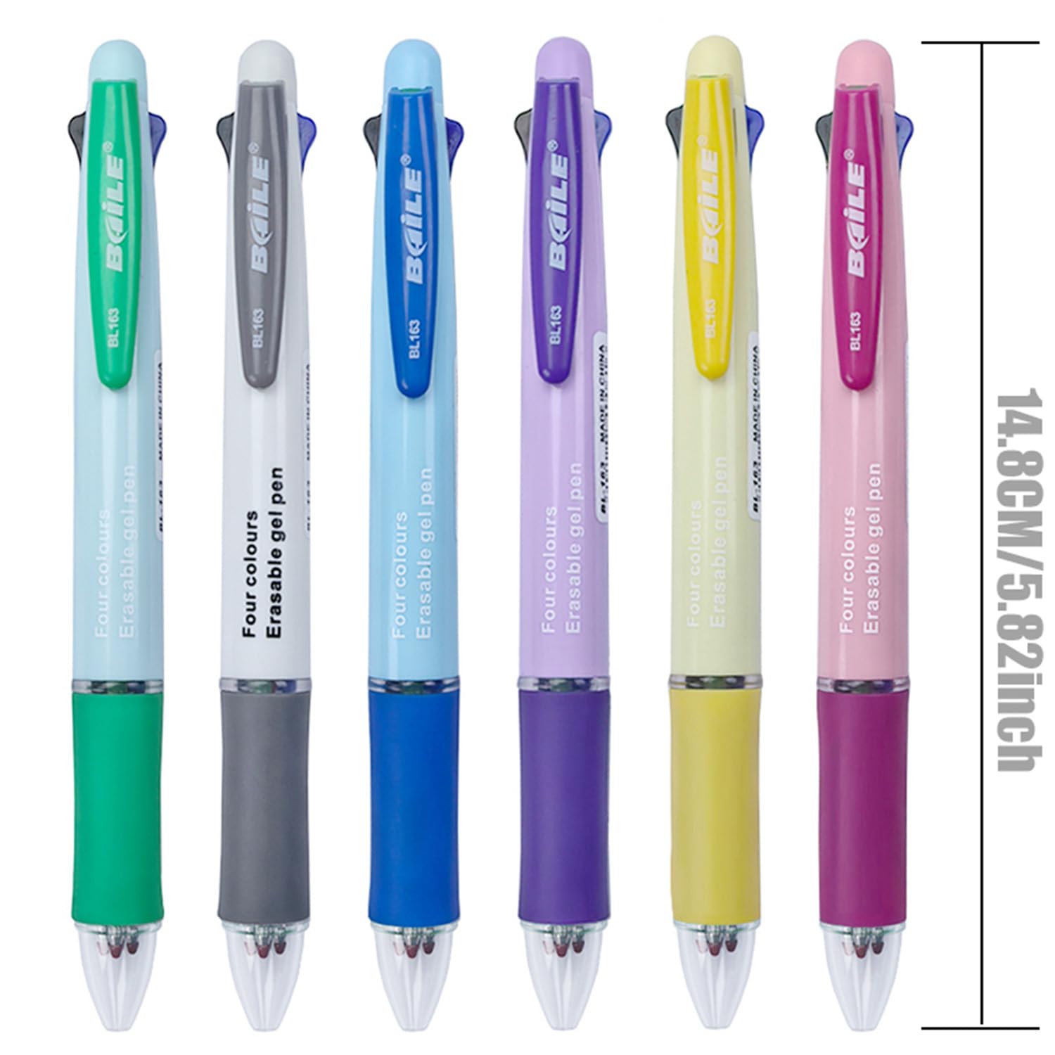 MROOFUL 6 Pcs 4 in 1 Multi-Coloured Ballpoint Pen Erasable Pens 0.5mm 4 Colours Retractable Ball Point Pen Multicolor Ink Pens with 10 Refills and 2 Eraser for Student Stationery Office Supplies - Image 2