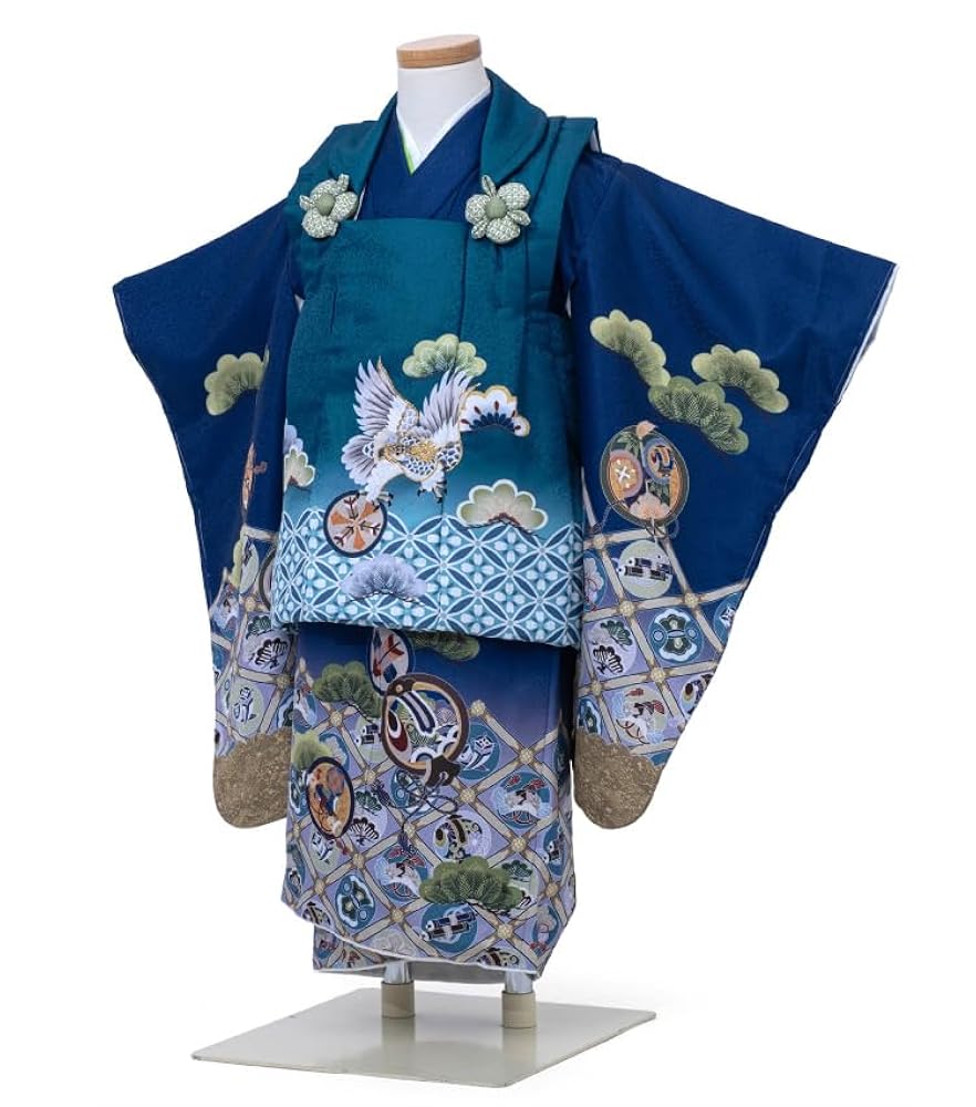 人気の総絞り被布♡七五三 3歳 男の子 フルセット 一式 青系 鷹 正絹 人気の総絞り被布♡七五三 3歳 男の子 フルセット 一式 青系 鷹 正絹