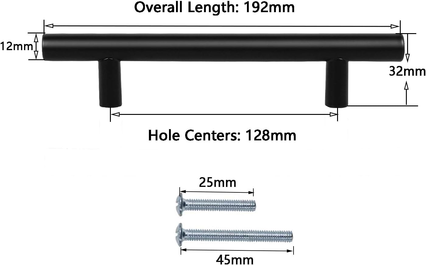 PinLin 10 Pack Kitchen Door Handles 128mm Hole Centre Flat Black Cabinet Handles Stainless Steel Cupboard T Bar Handle (Screws Included) - Image 5