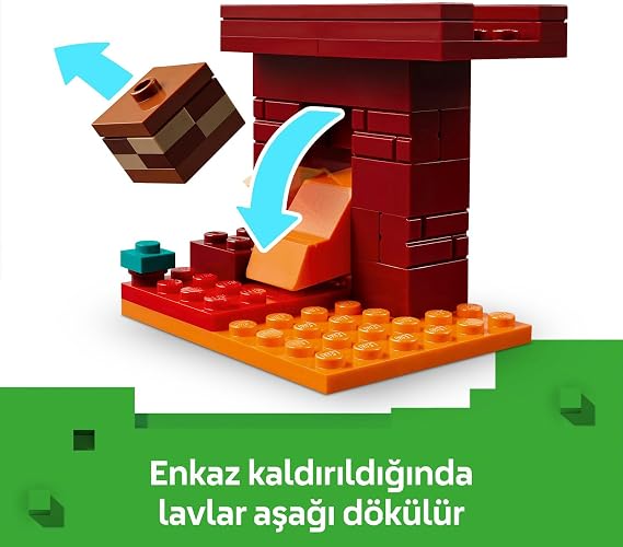 LEGO Minecraft Nether Lav Savaşı 21266 | Çocuklar için Alex Figürü ile Wither Skeleton ve Döndürülen Blaze İçeren Yapım Seti, Doğum Günü Hediyesi (99 Parça)