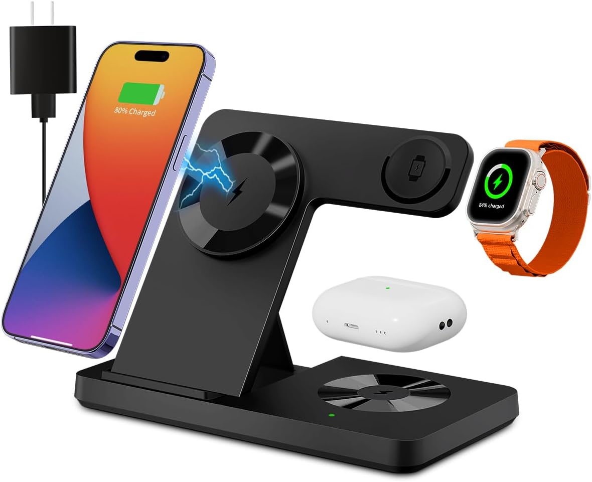 Magnetic 3 in 1 Wireless Charging Station for Magsafe iPhone 12-16 Series, Charging Station for Multiple Devices, Mag-Safe Wireless Charger Stand for Apple Watch 2-10 Series/Ultra/SE & AirPods 3/2/Pro Magnetic 3 in 1 Wireless Charging Station for Magsafe iPhone 12-16 Series, Charging Station for Multiple Devices, Mag-Safe Wireless Charger Stand for Apple Watch 2-10 Series/Ultra/SE & AirPods 3/2/Pro