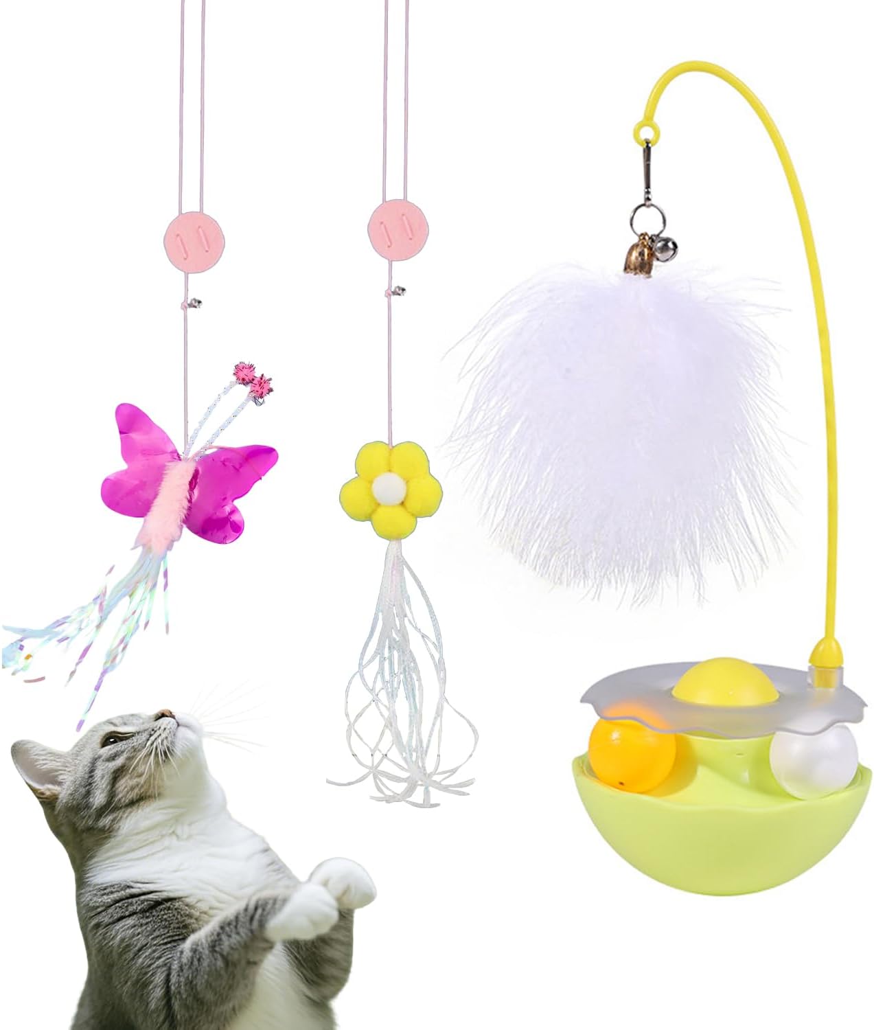 Interactive Cat Toys Set, Door-Dangle & Catnip Toy Set?cat Toys for Indoor Cats?Feather Toy