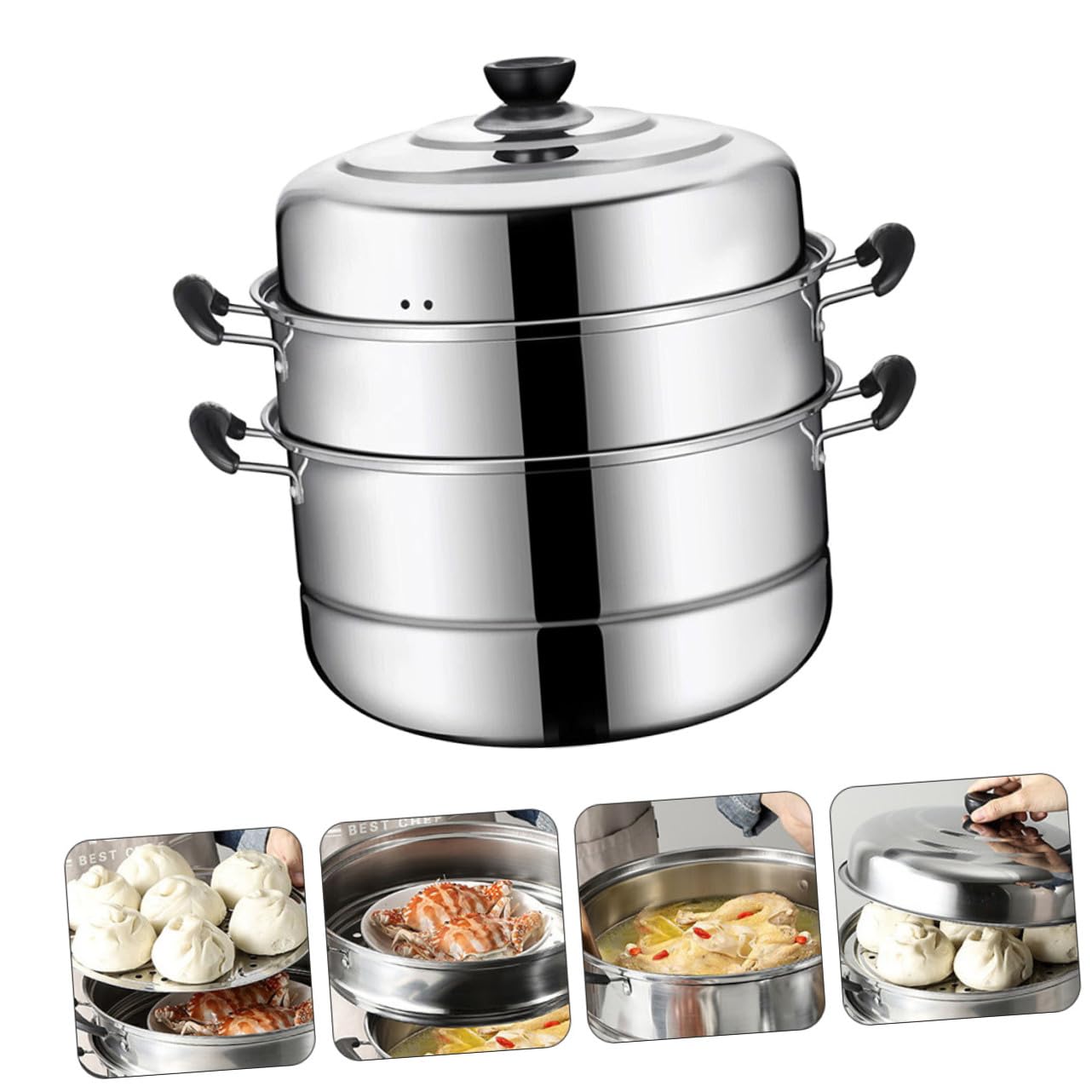 MAGICLULU Dampfgarer aus Edelstahl mit Drei Lagen Großer Fassungsvermögen Multifunktional zum Dämpfen und Kochen Geeignet für Zuhause und Induktionskochfelder