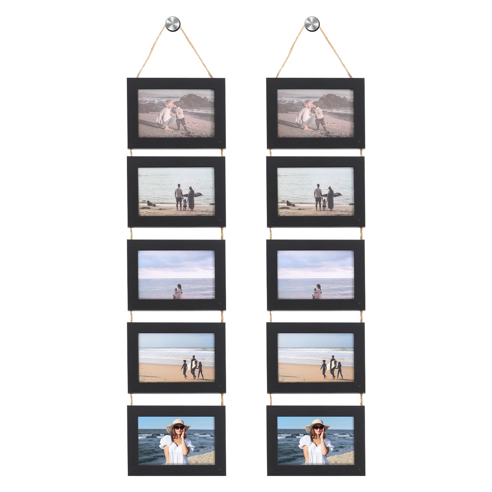 Cadre photo pêle-mêle mural noir rustique lot de 2 avec 10 ouvertures 10x15 cm