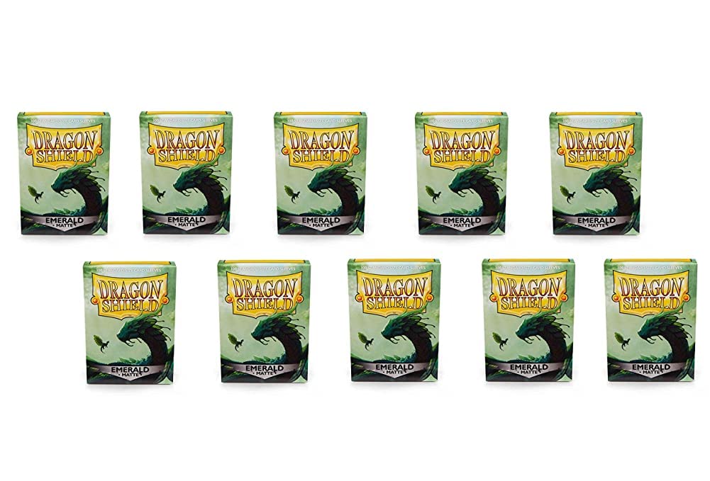 10 Packs Dragon Shield Matte Emerald Standard Size 100 ct Card Sleeves Display Case