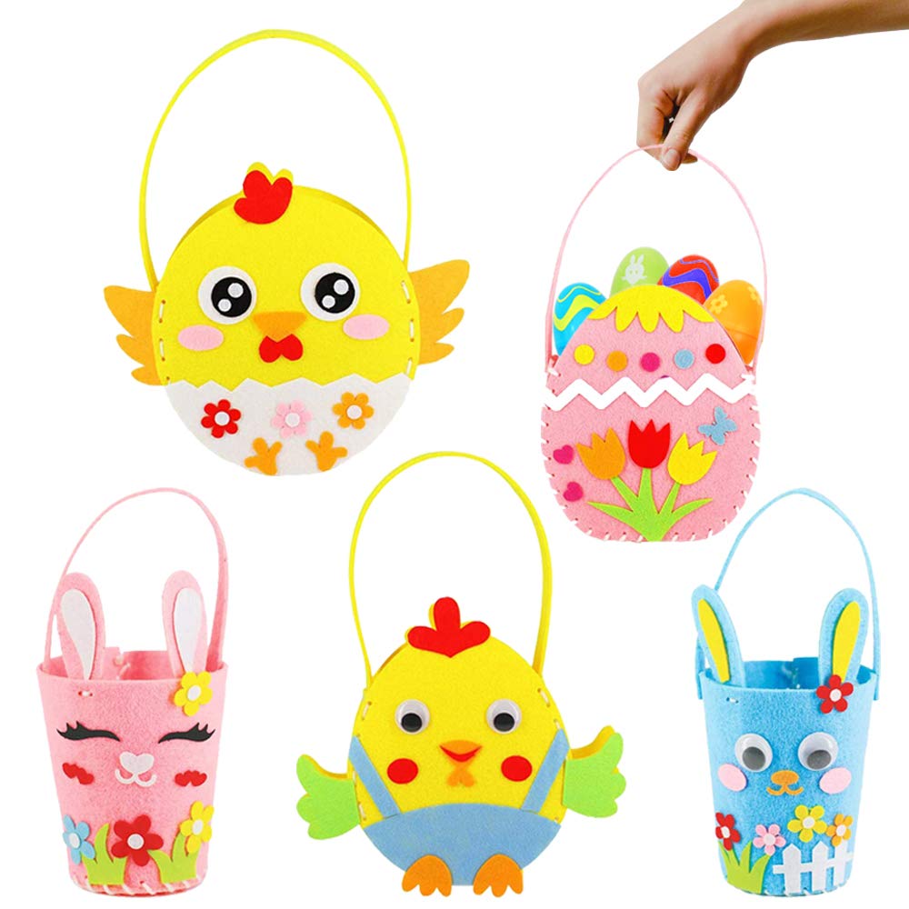 caicainiuEaster Egg Baskets Easter Bunny Baskets Felt DIY Easter Party Bags Basket for Storing Easter Eggs Toys Candy Gifts Festival Craft Supplies Decoration(5 Pcs)(1)