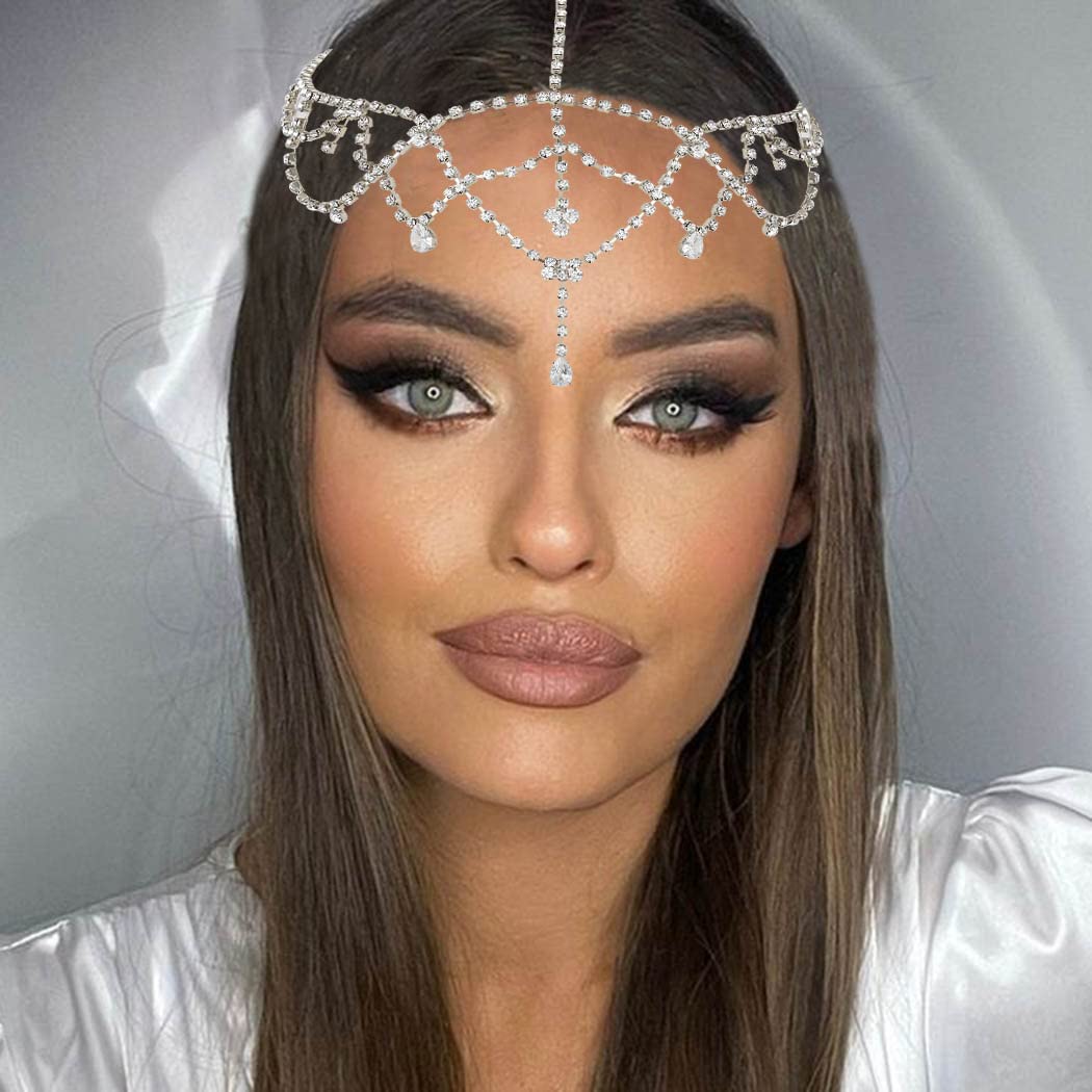 Catery Rhinestones Head Chain Jewelry Crystal Bride Headband Forehead Chain Boho