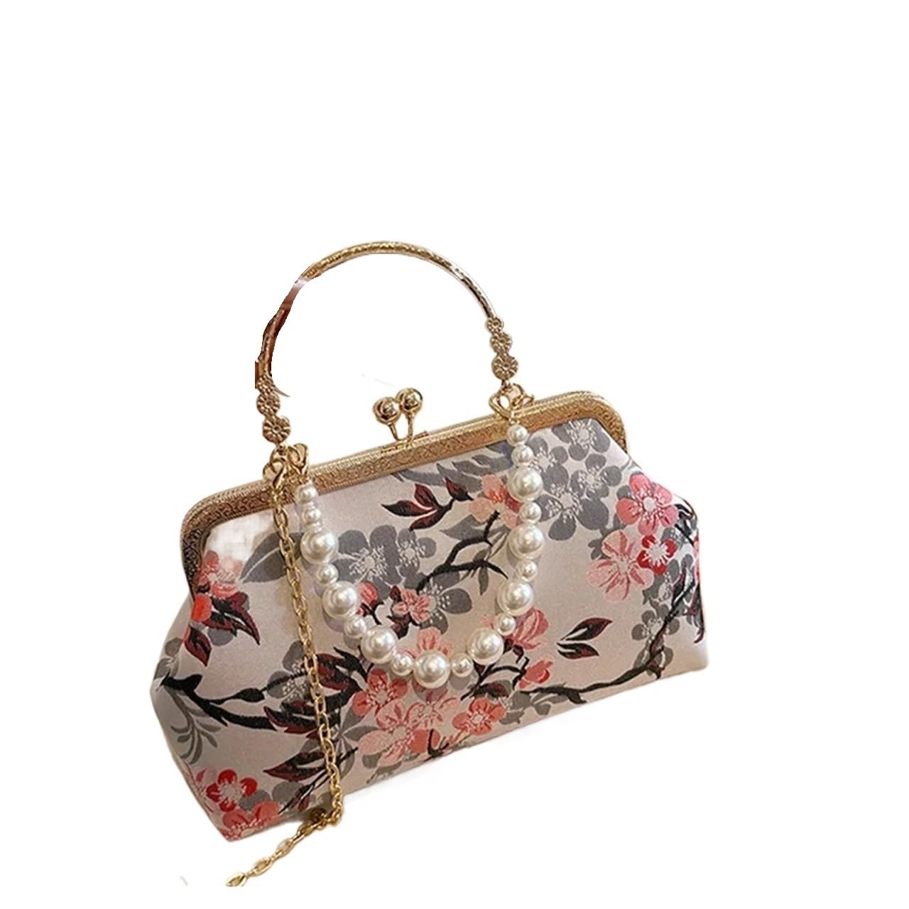 Borsa da sera con stampa ricamata retrò autunnale Borse perline di perle for le donne a tracolla catena dorata pochette for festa nozze Per Cene E Feste