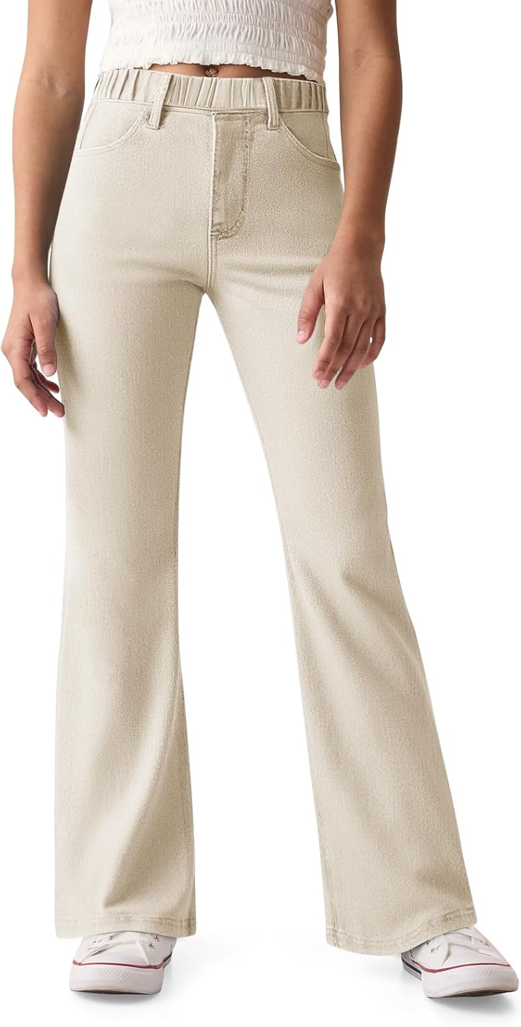 Haloumoning Girls Flare Jeans Kids Fashion Stretchy Denim Pants Bell Bottoms with Pockets