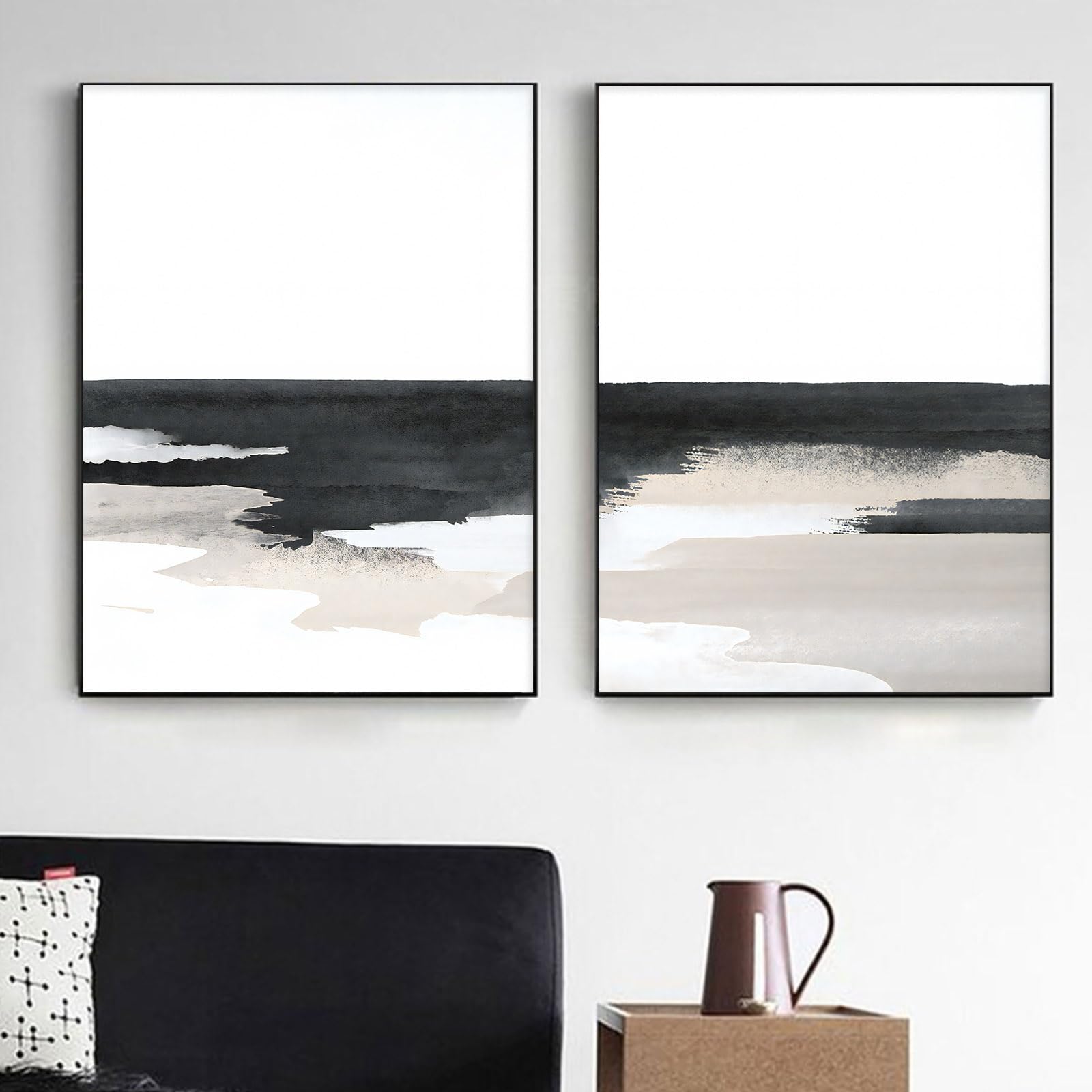 LMYSXAOZ Black and White Wall Art Abstract Modern Neutral Pictures Beige 16x24inchx2PCS No Frame