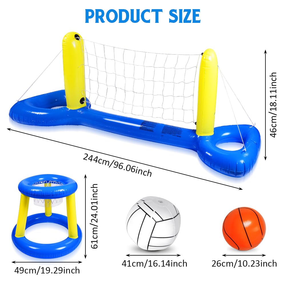 OSDUE Aufblasbares Volleyball-Set, Pool Float Set mit Netz, Körben & Bällen für Kinder und Erwachsene