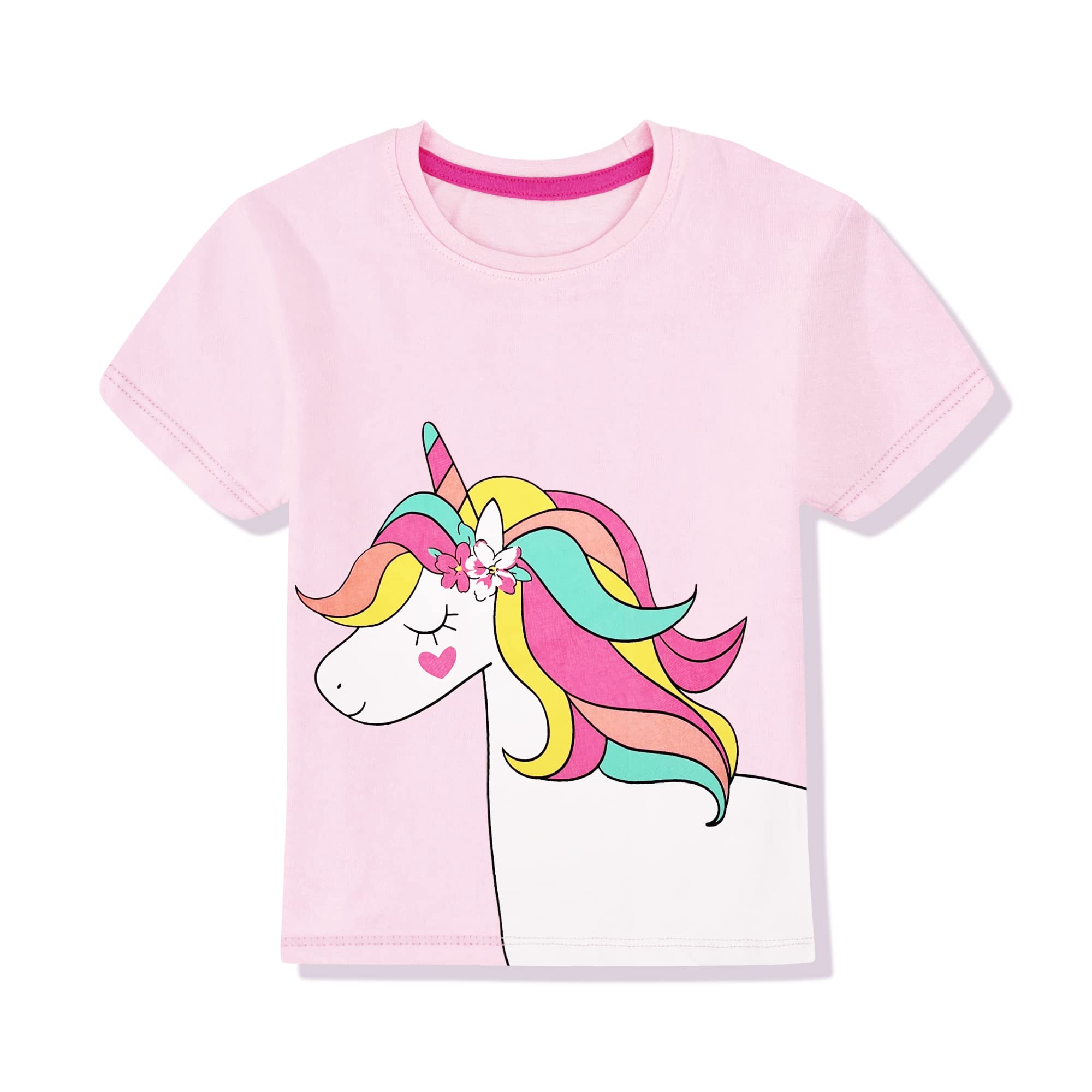 Camisetas de Manga Corta para niñas pequeñas, Camisetas de algodón con gráficos de Unicornio, Camisetas de Verano para niñas de 2 a 12 años
