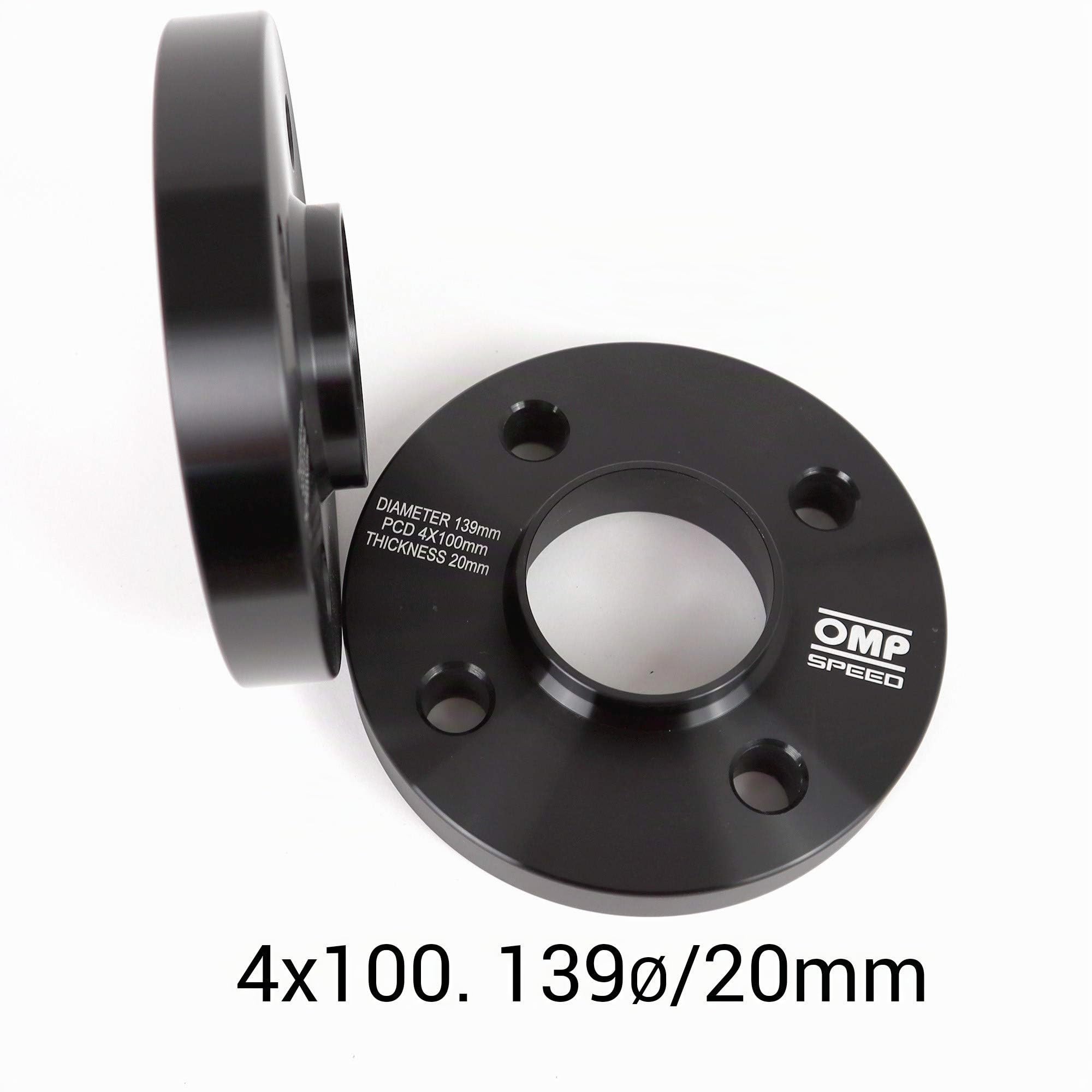 OMP Speed Jeu de 2 Élargisseurs de Voie (Entretoise de Roue) Centrés Épaisseur: 20 mm PCD: 4x100 CB: 60,1 OD: 139 Boulon x8 M12x1,5 Conique Aluminium Noir - OMPS08142001