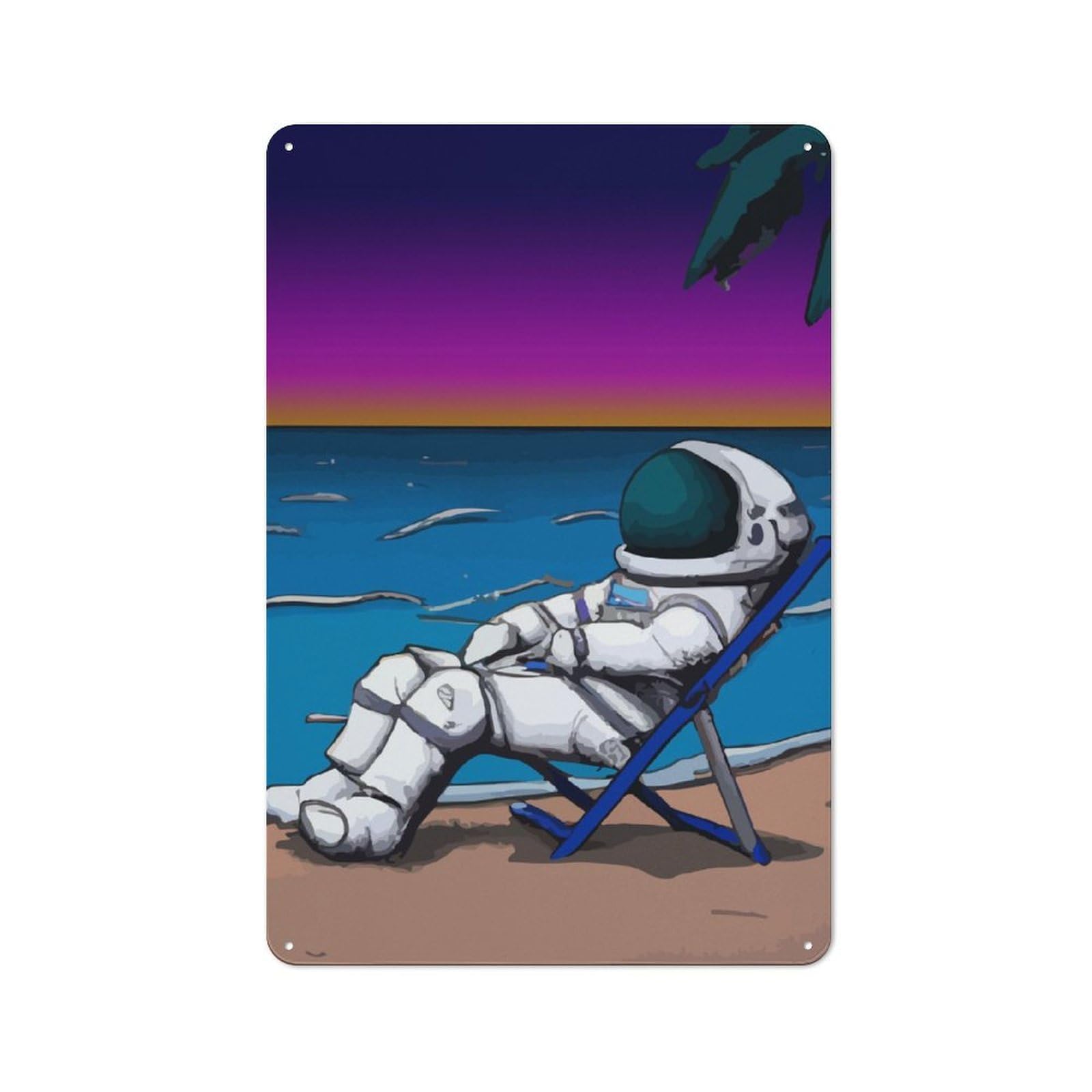 Junmoney Astronaut And Sunset Retro Metal Wall Sign 30X20cm With For Home Bar Wall, A Housewarming Gift For Hosts Who Enjoy Retro Interiors
