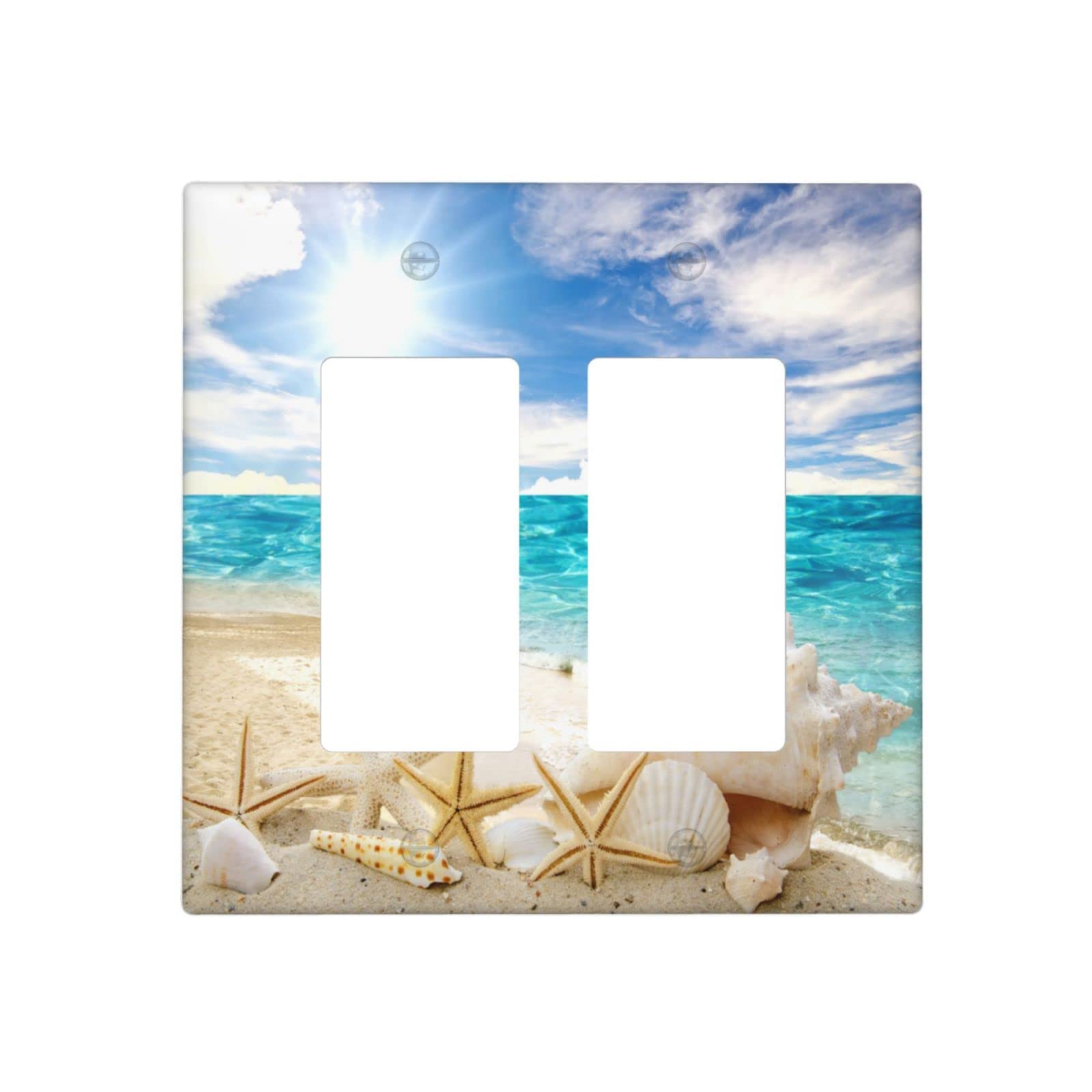 Seashells Ocean White Sand Beach Double Gang Rocker Decora Wall Plates Decorate Outlet Covers For Electrical Outlets Switch Plate Decorative Wallplate