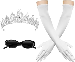Semato Princess Costume Accessories for Women Princess Bachelorette Party Crown with White Long Gloves and Sunglasses Set