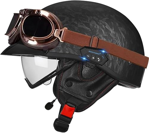 Miniatura 20 de Casco de cara abierta con Bluetooth para hombres y mujeres, casco retro de estilo alemán con diseño de calavera, visera con gafas, casco de media