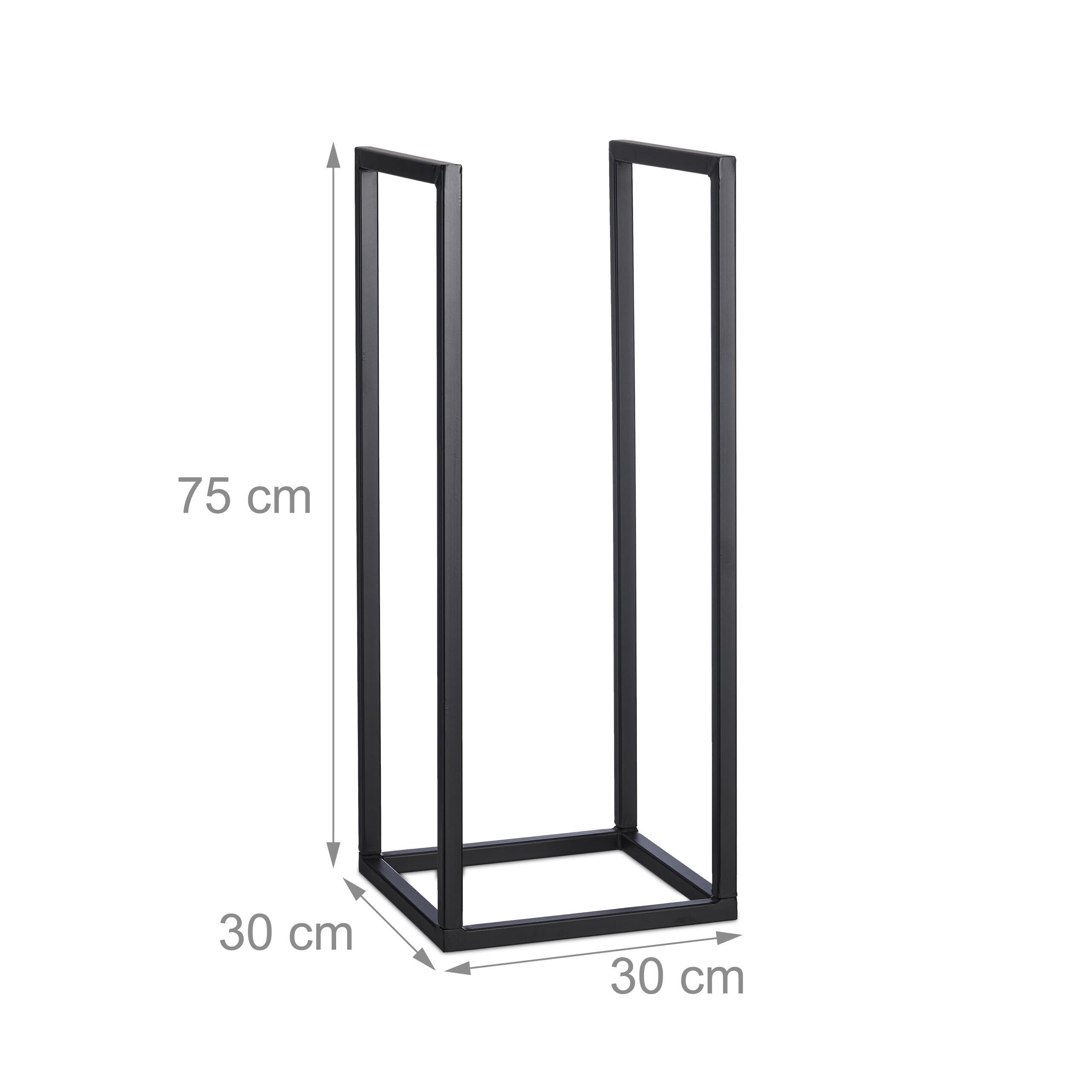 Relaxdays Scaffale Portalegna da Interno in Metallo, per Ceppi da Camino, HLP 75x30x30 cm, Porta Legna da Ardere, Nero