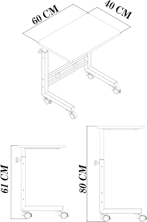 Height Adjustable Laptop Table - Work Table (40x60 cm MDF Table/Wheeled)