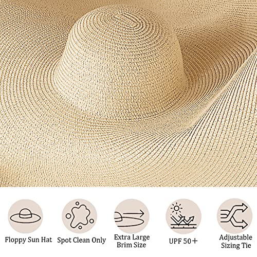 Sombrero de paja playero grande con ala ancha para mujer miniatura 5