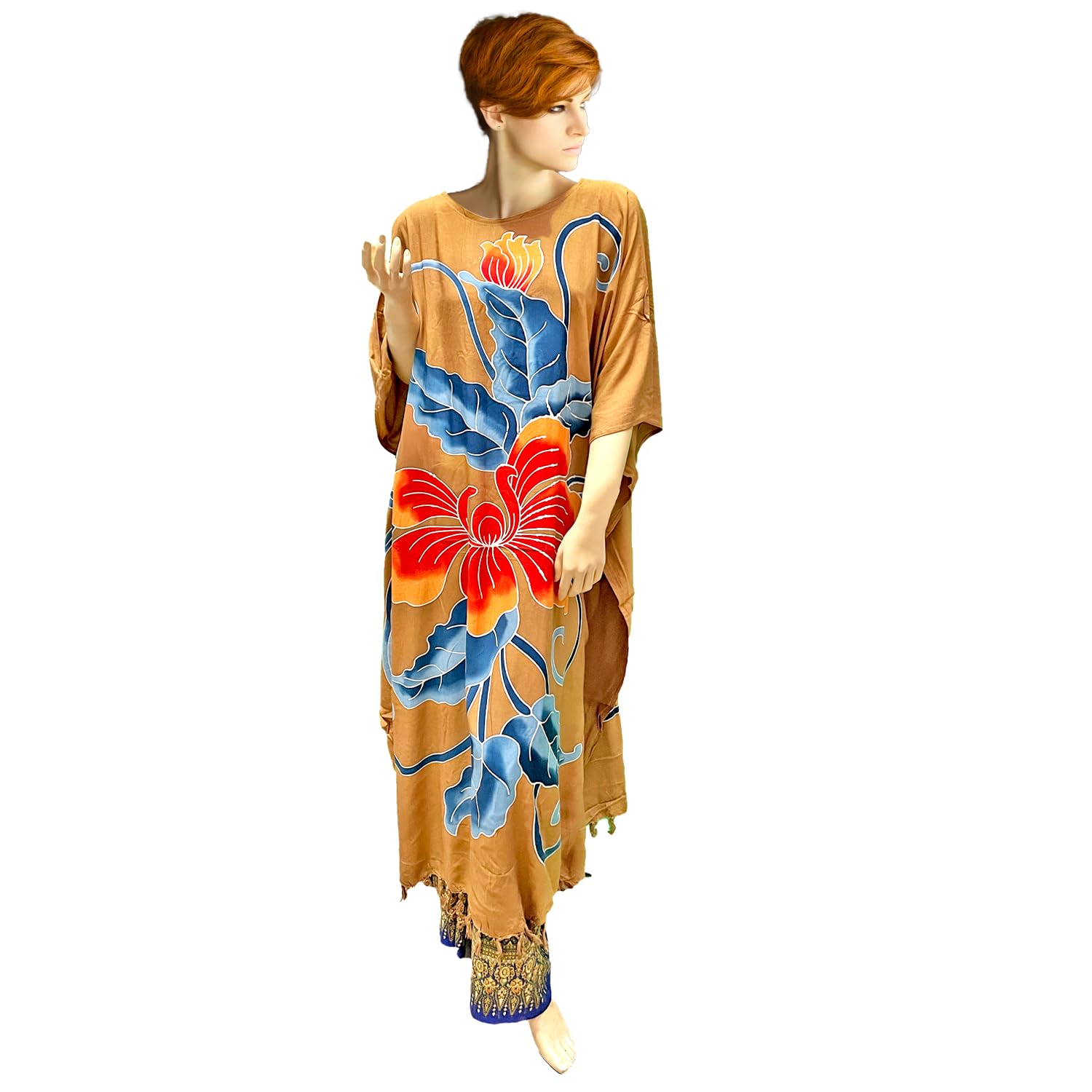 Caftan kimono long fait à la main pour femme, style orchidée, pour la détente, les vacances, la nuit, la plage, les caftans