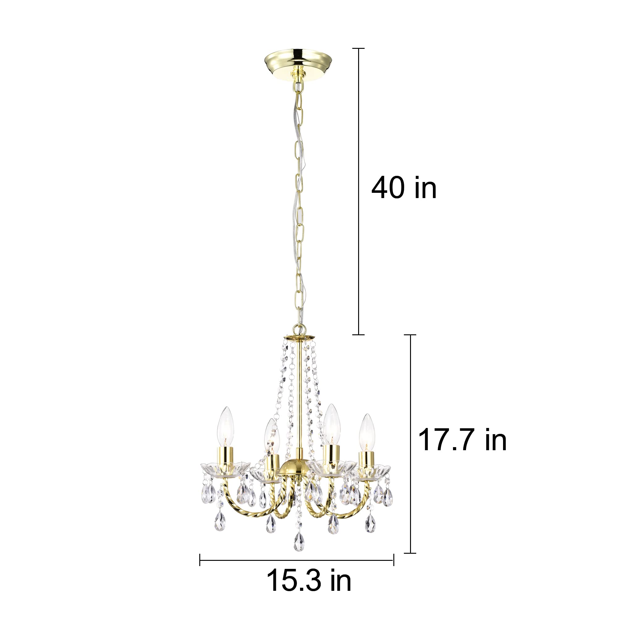 ASHOP Mini Gold Chandelier for Bedroom 4 Light 15 Inches Wide Candle Chandelier Modern Crystal Chandelier Light Fixture Kids Chandelier for Girls Room