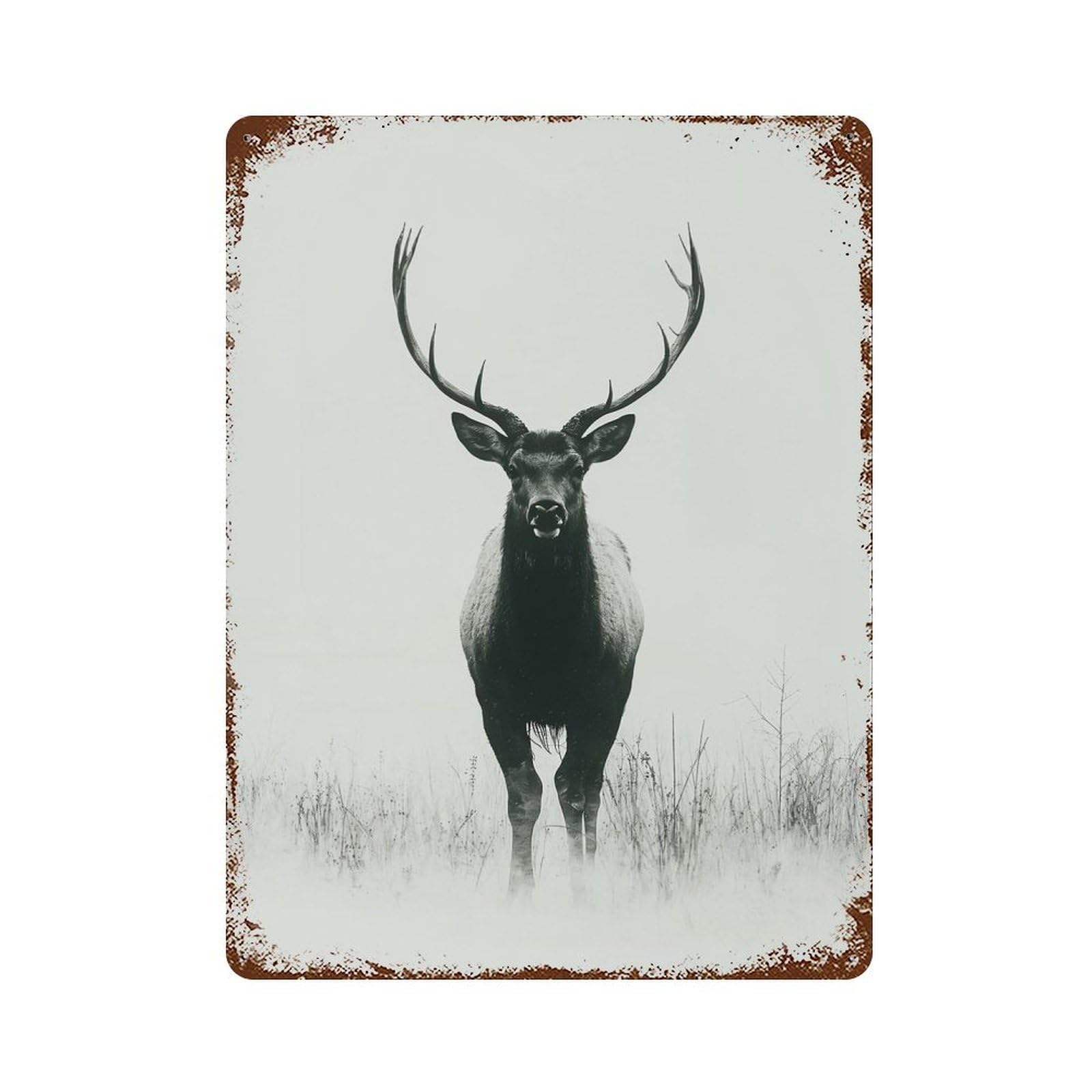 Rust Effect Majestic Elk Portrait in Monochrome Aged Metal Wall Plaque 15.7"x11.8", Classic Wall Plaque for Basement, Hobby Room And Garage Decor