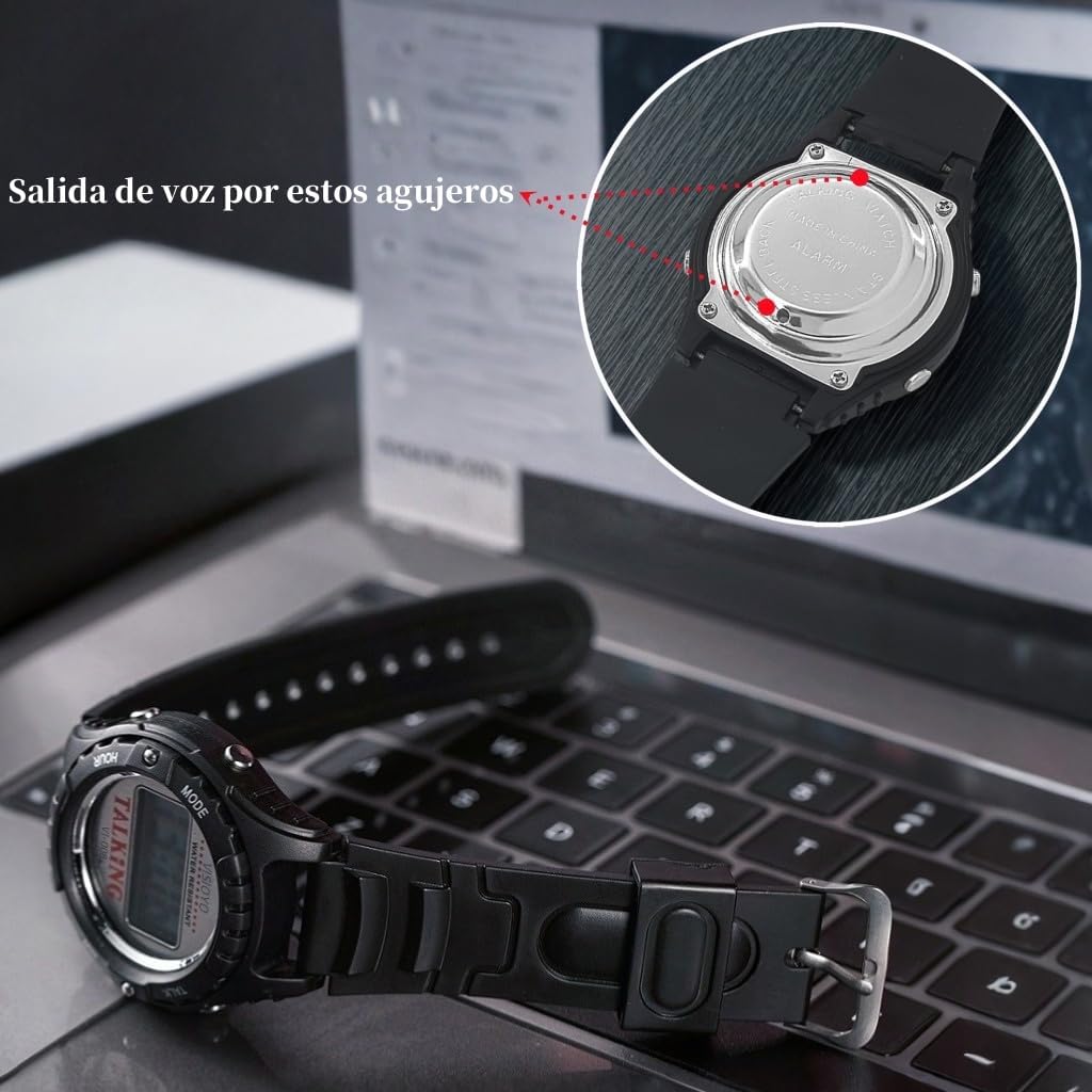 Spanish Talking Watch for The Blind & Visually Impaired - Easy-to-Use Voice Announcement Watch with Spoken Time/Alarm - Includes Silicone Strap + Extra Nylon Strap
