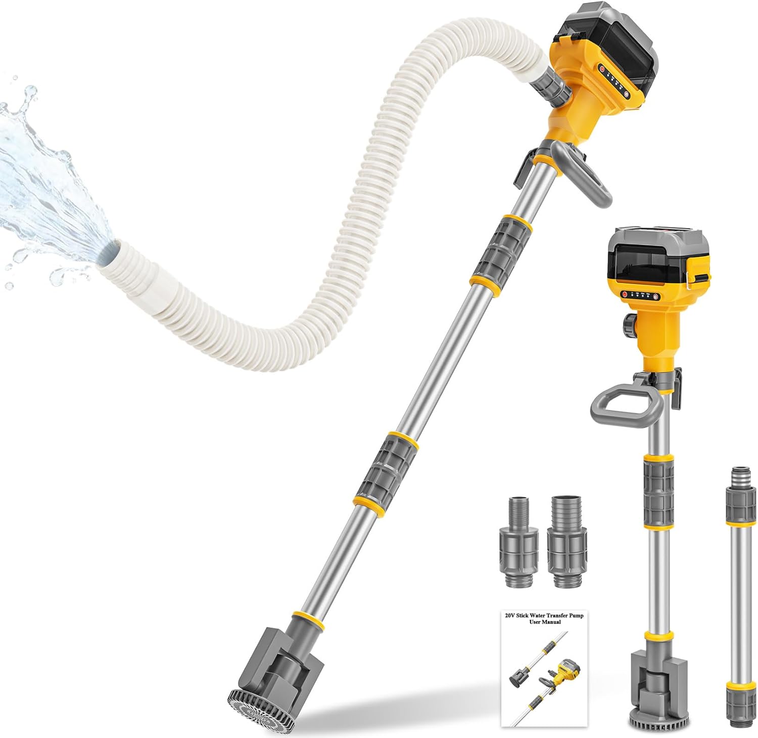 Stick Water Transfer Pump Compatible For Dewalt 20V Battery(NO Battery), Cordless 800GPH Stick Water Transfer Pump With 37-INCH Hose & Detachable Rod For Pool Pond Garden Fountain Boat Livestock Tanks