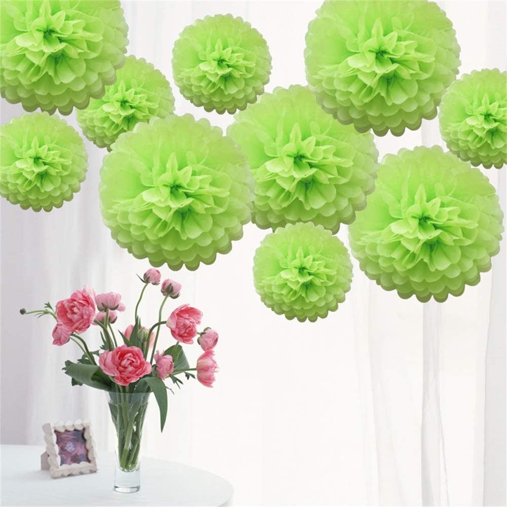 Time to Sparkle 10 Pack Mixed Tissue Paper Pompoms Pom Poms Flower Wedding Party Decoration (Lime, 10pcs Large(8"+10"+12"))