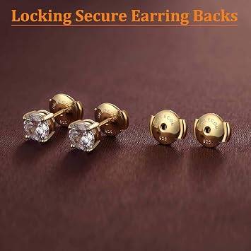DELECOE 2-Pairs 925 Sterling Silver Earring Backs, 18K Gold Plated Secure Hypoallergenic Locking Earring Backs for Diamond Studs, No Fading Comfort
