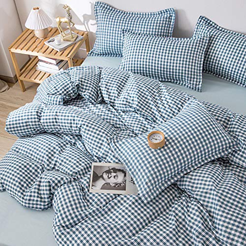 Yjdcx Solid Color Comforter Set,Nordic Plaid Duvet Cover Modern Geometric Blue Comforter Cover Simple Reversible Quilt Cover Bedding Set Queen/King Size Home Textiles Bedclothes,Twin(172X218Cm) #TOP1