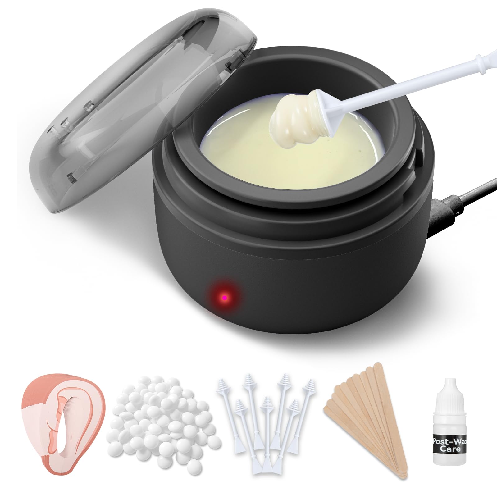 Suerbeaty Ear Nose Wax Kit for Men, Ear Nose Waxing Kit, Ear Hair Removal Wax with 100 g Wax, 20 Applicators, 30 Ear Protective, 15-20 Times, Usb Rapid Heating, Constant Temperature, Painless, Black