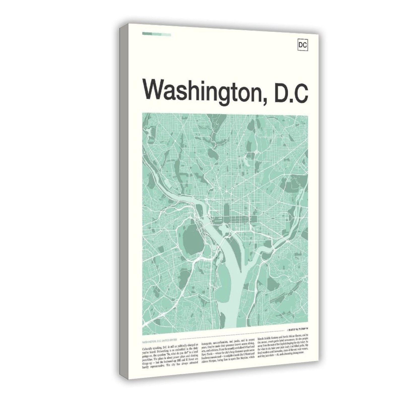 Washington DC Karte Leinwand Poster Schlafzimmer Dekor Landschaft Büro Zimmer Dekor Geschenk 50 x 75 cm