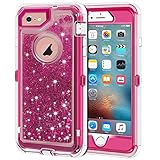 iPhone 6S Plus Case, iPhone 6 Plus Case, Anuck 3 in 1 Hybrid Heavy Duty Defender Case Sparkly Floating Liquid Glitter Protective Hard Shell Shockproof TPU Cover for iPhone 6 Plus/6S Plus - Rose Red