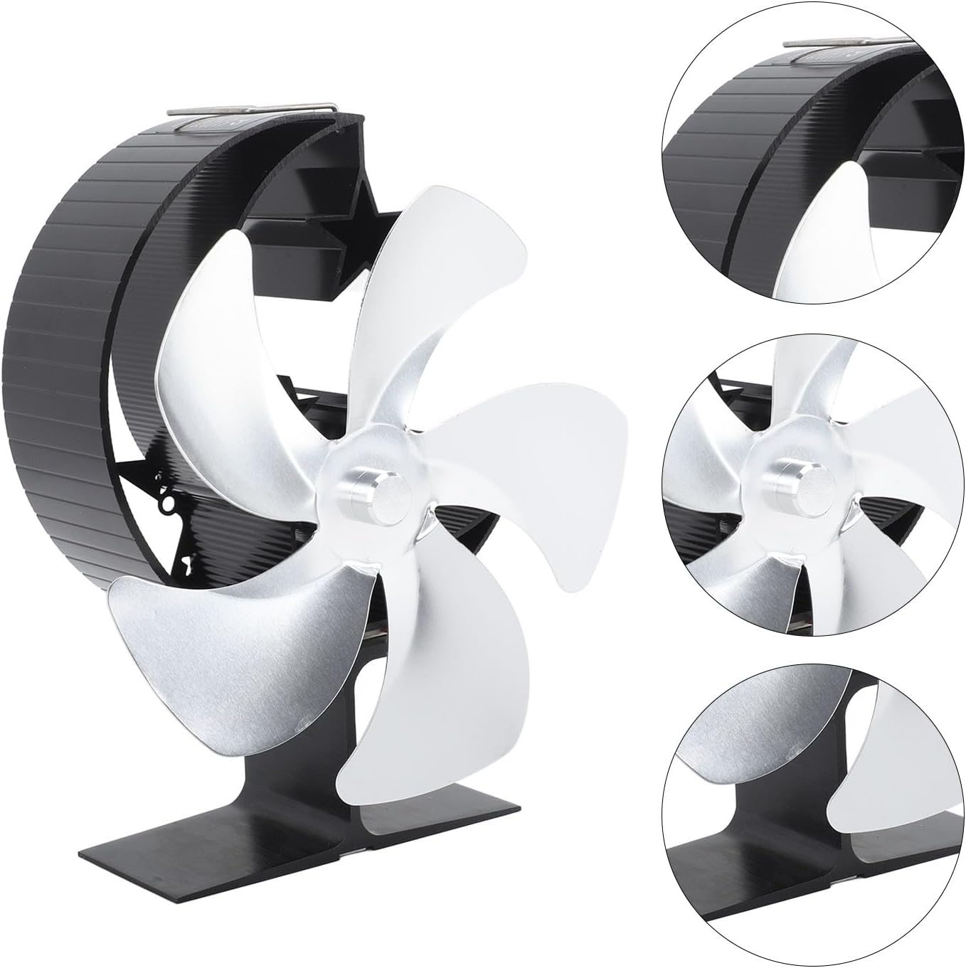 Wood Burner Fan 5 Blades Aluminum, Ultra Quiet Air Circulation, Energy Saving Heat Power - Efficient Heating, Heat Dissipation, Ideal for Ice Fishing and Camping (Silver)