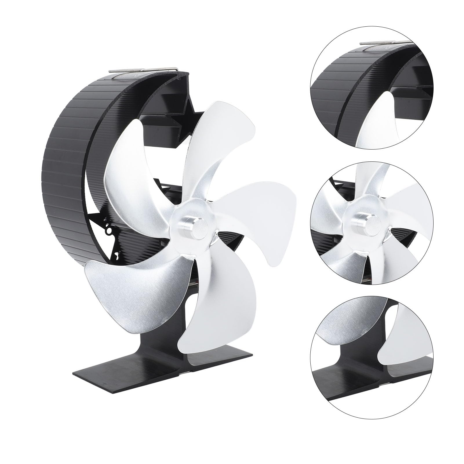 Hyuduo Ventilatore a Calore per Stufa a Legna, 5 Pale, Ultra Silenzioso, in Lega di Alluminio, per Campeggio, Pesca Sul Ghiaccio, Camino (SILVER)