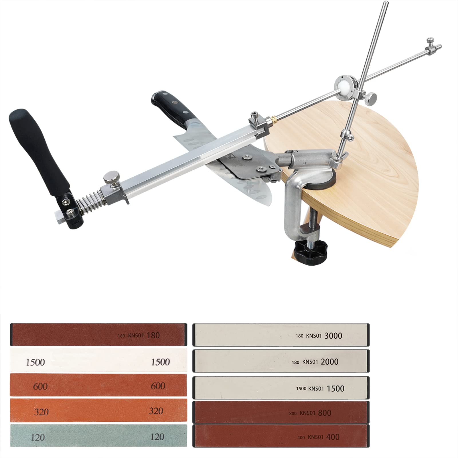 Knife Sharpener Professional Stainless Steel Kitchen Chef Knife Sharpener Home Knife Sharpening Kit Abrasive Holding System Tools With 10 Whetstones - 