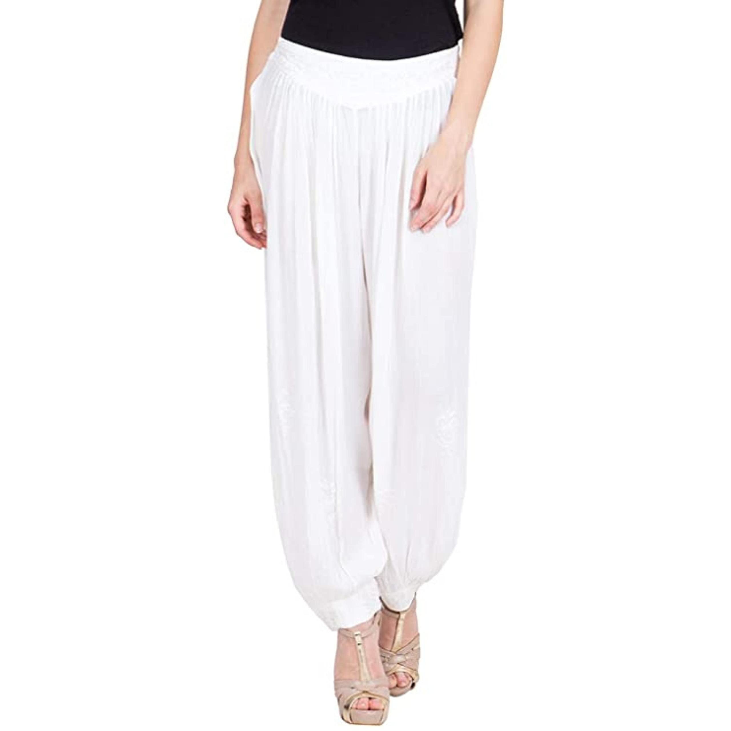 Women's Rayon Harem Pant | Harem Pant for Women | Patiala | Stylish Afghani Salwar Palazzo | Comfortable & Regular Fit Pants for Yoga, Dancing (Free Size, Pack of 1) White-image-35