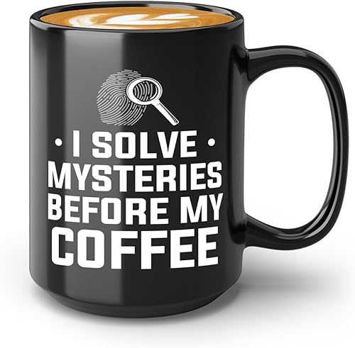 Miniatura 1 de Taza de café detective de 15 onzas, color negro - I solve mysteries - Oficial de policía policía patrulla detective sheriff aplicación de la ley
