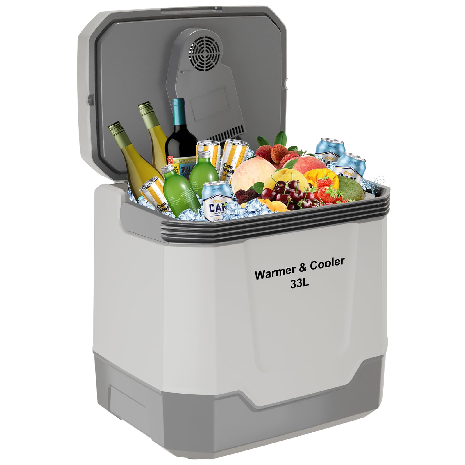 35 Quart (33 L) Portable Car Refrigerator,Electric Cooler & Warmer with Automatic Locking Handle,110V AC Home Power Cord &12V Car Cooler for Vehicle,Plug in Coolers,Grey