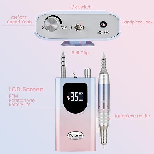 Miniatura 10 de Delanie 35000 RPM Máquina de taladro de uñas profesional taladros de uñas portátiles para uñas acrílicas lima de uñas eléctrica taladro de uñas