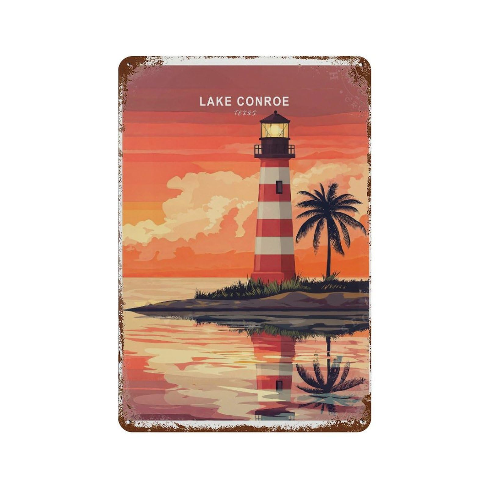 xiaoxiaoshen Lake Conroe Texas Travel Personalised Gifts, Minimalist Cityscape Wall Decor Art Metal Tin Poster Modern Home Decor Art Home Bar Shop Decorations Vintage Sign 30x20cm