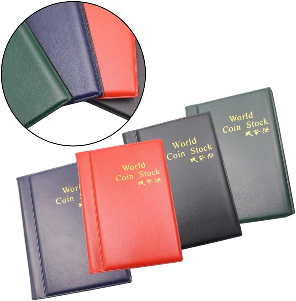 120-Slot Coin Book Commemorative, Medallions & Badges – PVC-Protected Loose-for Leaf Album with Artificial Leather, 28mm Diameter Fit (Red/Blue/Green/Black)(2)