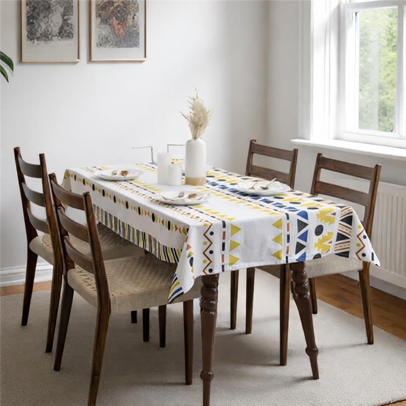HOMEMONDE Cotton Dining Table Cover 6 Seater Geometric Printed Table Cloth for Center Table, Rectangular 45 x 92 Inch - (114x233 CM, Multicolor)