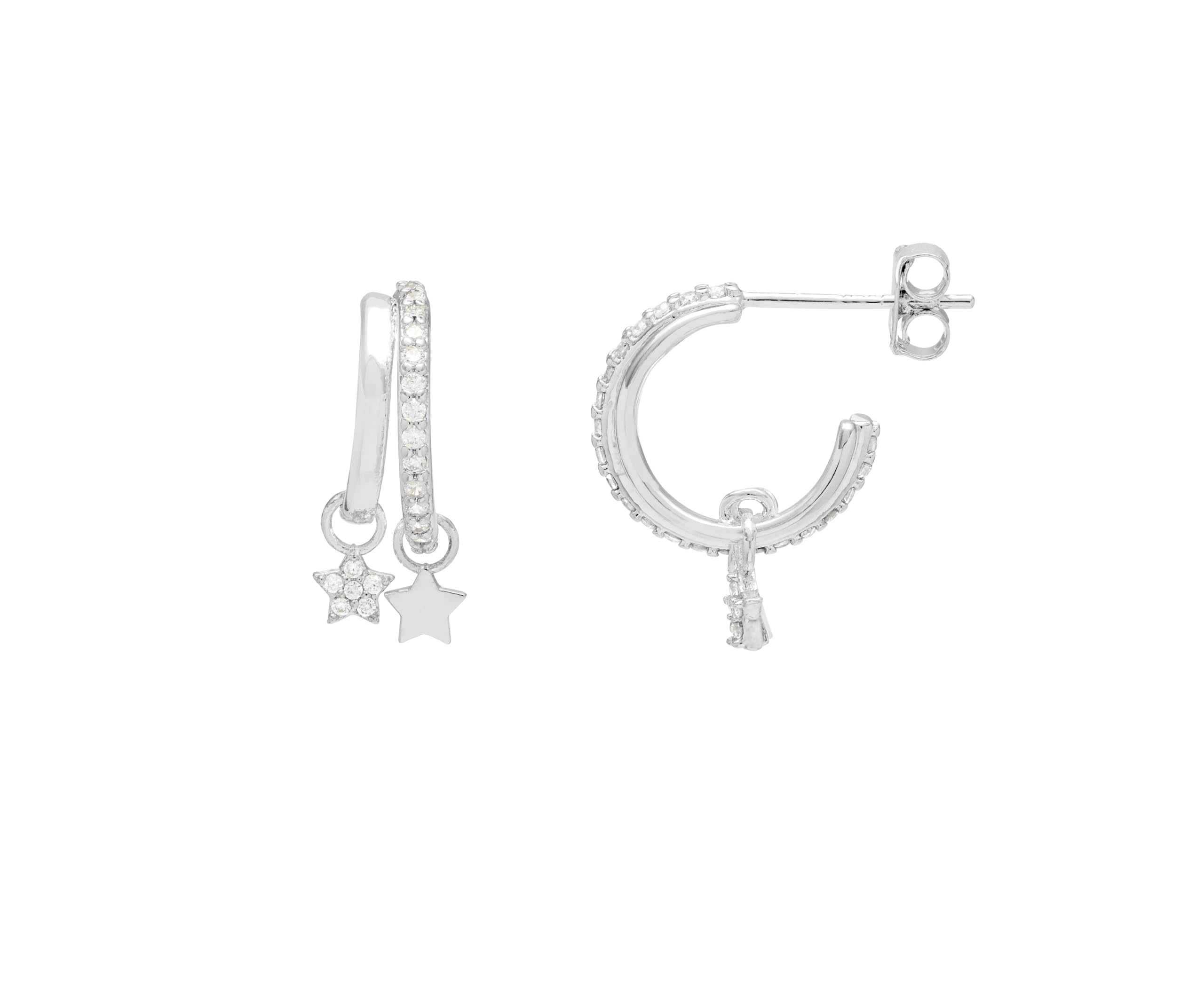 Estella Bartlett Orecchini A Cerchio In Argento Duo Pave Star – Orecchini Con Pietre E Ciondoli A Stella, Design Londinese - 3