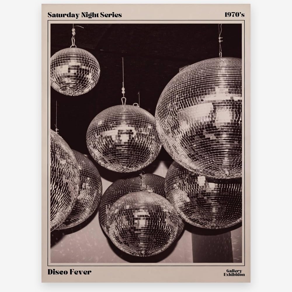 KTSIM 70s Disco Ball Wall Decor-Vintage Luxury Black And White Newspaper Poster For Preppy Girly Dorm Room Bar Cart Decor-Retro Funky Fashion Art Pictures Canvas Prints